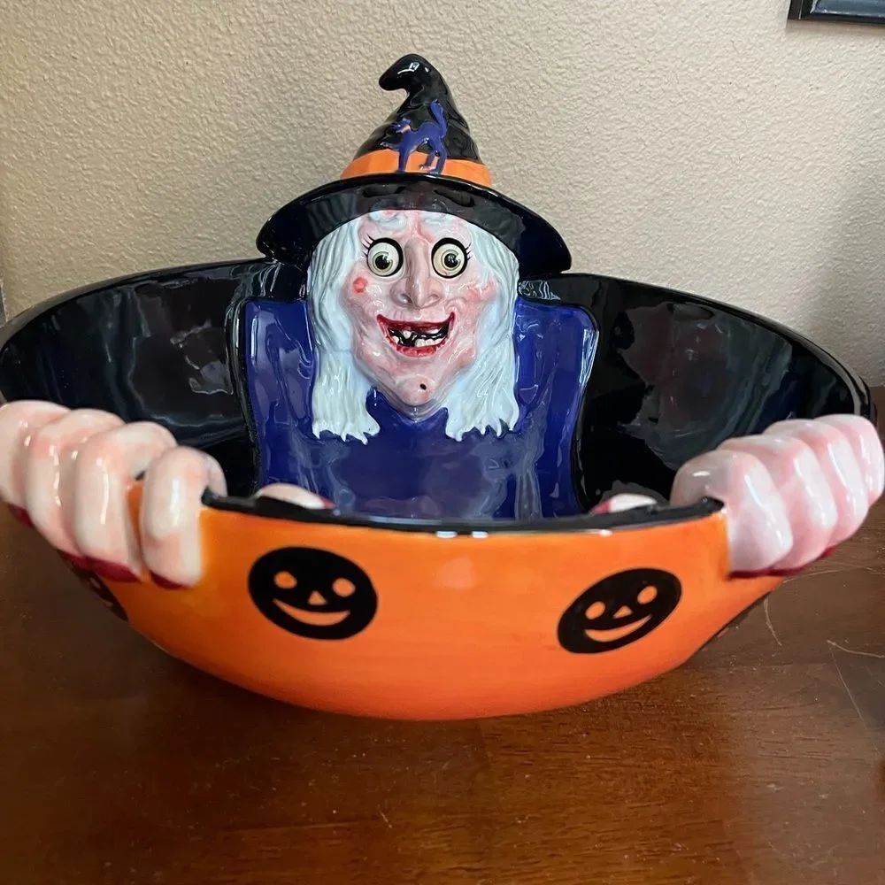 Department 56 RARE and HTF Witch Ceramic Googling Eyes Big Halloween Bowl